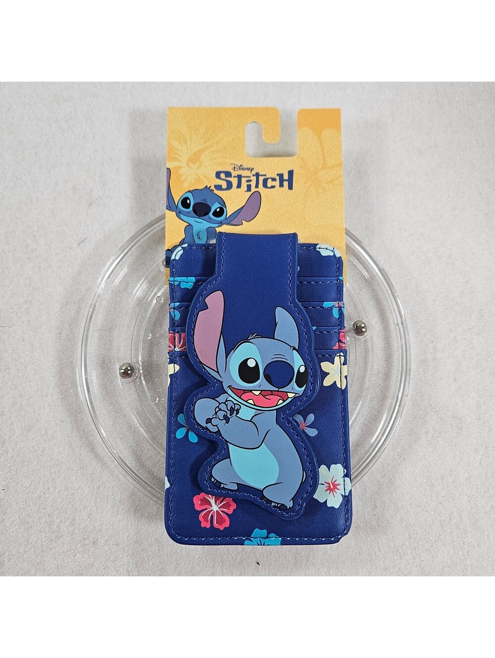 Disney Stitch Card Holder Wallet NWT Hawaiian Floral Print Flap Button Snap New